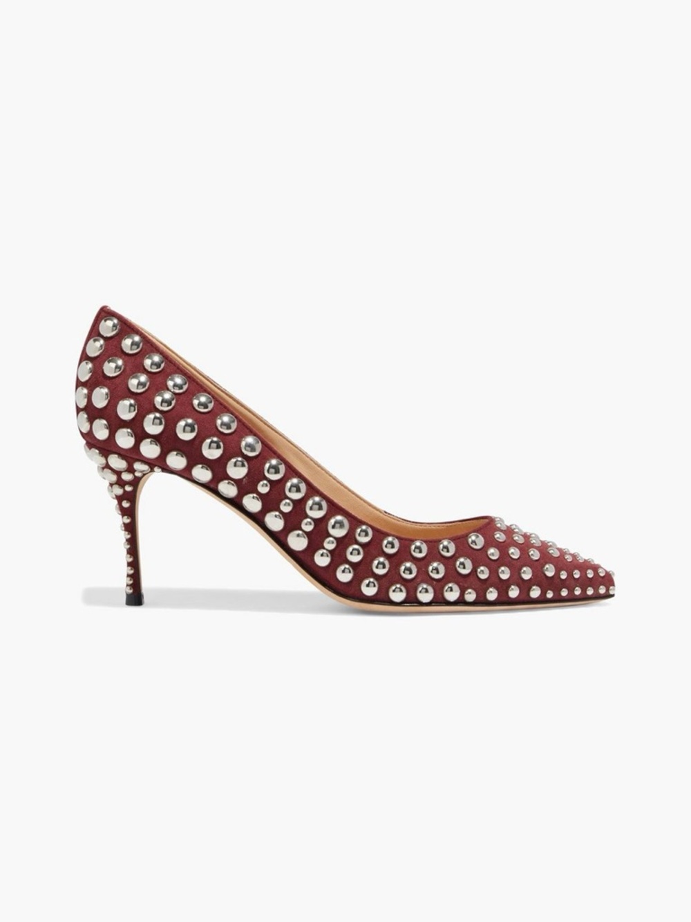 Sergio Rossi Studded Pointed-Toe Mid Heel Pump in Burgundy size 35EU NEW IN BOX